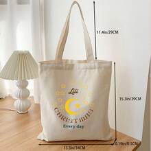 1 Piece Single Sided Portable Shoulder Canvas Bag Large Capacity Simple Casual Fashion Versatile Shopping Groceries Easy To Carry Foldable Customized Unique Personalized Gifts Holiday DIY - Beige - View 9