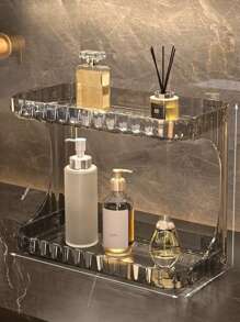 1 pieza Estantería de almacenamiento de maquillaje, Caja de almacenamiento transparente sencilla, Organizador de tocador, Soporte para productos de cuidado de la piel de gran capacidad, Apto para botellas, tazas, cosméticos, Decoración de habitación, Decoración del hogar, Accesorios de baño, Para vacaciones en la playa, Colección de baño, Colección de dormitorio, Gran capacidad