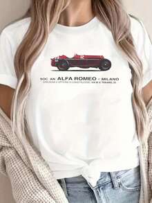 Camiseta para mujer Alfa Romeo Milano ,220 g/m², nueva camiseta informal de verano de algodón con cuello redondo y manga corta (1 unidad) - Blanco - Ver 1