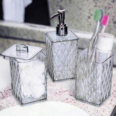 Kit Banheiro e Lavabo 3 peças Acrílico Transparente Glamour Plasútil Kit Decoração Luxuoso de Banho