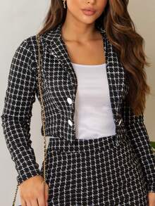 Blazer Set With Button And Shorts Plaid Skirt Winter Fashion Mocha Mousse Earth Tones S M L XL Boho Chic Ref: Monaliza - 黑莫娜 - 查看 2