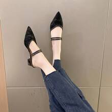 Sandalias de moda para mujeres, tacones altos de dedo cerrado tipo mula, estilo de diosa, apropiadas para el verano 2024