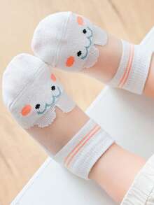 5 Pairs Cartoon Animal Theme Pattern Mesh Kids Short Socks, Lightweight Summer - Multicolor - View 3