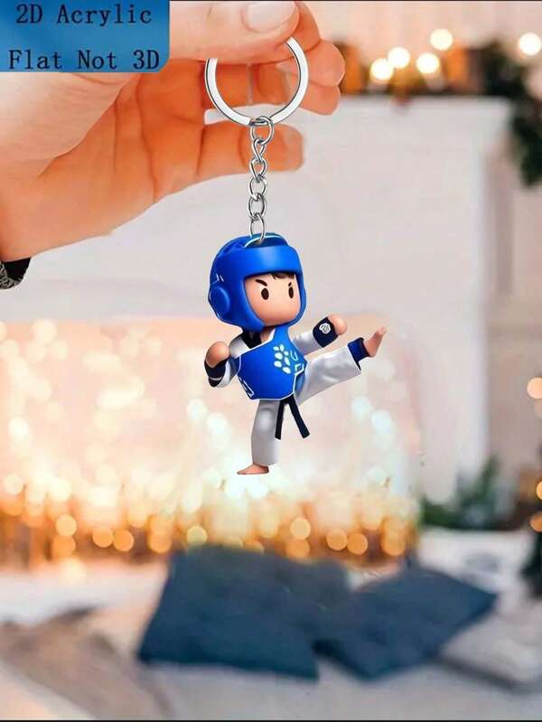 1 Taekwondo Boy, 2D Acrylic Pendant. Sports Style Pattern Very Cool Design, It Can Be Used As A Multi-Functional Keychain, Decorative Gift Accessories, Indoor Hanging Decoration And DIY Backpack Pendant, Perfect Gift, No Battery Required School