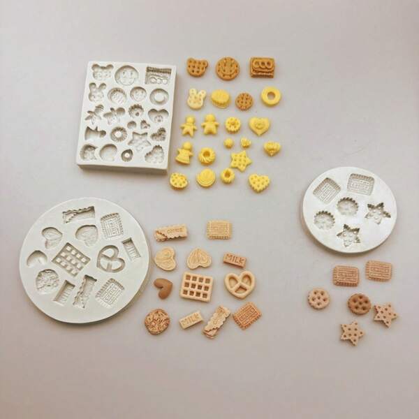 1pc/3pcs Mini Cookie Fondant Molds Cake Decorating Tools, Silicone Mold Perfect For DIY Chocolate, Candy, Desserts, Gummy, Cupcake ,Candle, Polymer Clay Gum Paste Tools, Baking Supplies Kitchen Items
