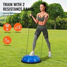 VEVOR Half Exercise Ball Trainer 26 Inch Balance Ball Trainer 1500lbs Capacity Stability Ball Yoga Ball With Resistance Bands And Foot Pump Strength Fitness Ball For Home Gym Full Body Workout Blue - Blue1 - View 3