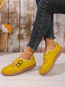 1 Paio di scarpe casual estive da donna, con suola chunky, in finta pelle, con chiusura a strappo, comode per uso esterno
