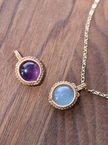 ITSMOS Sun-God Natural Stone Amethyst Gold Pendant Necklace Round Stone Hand Winding Elegant Energy Jewelry For Women Soul Gift