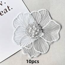20/10pcs Black Lace Fabric With 3D Sequin Bead Flower Applique, Polyester Mesh Embroidery For DIY Clothing And Craft Decoration, Sewing Supplies