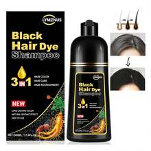 Natural Black Hair Color Shampoo For Gray Coverage, 3 In 1 Herbal Hair Shampoo For Women And Men, 500ML+Dark Brown Hair Dye Shampoo 3 In 1 For Women/Men Hair Color For Grey Coverage Seimi Permanent Instant Champu Para Canas Mujer For Men - Herbal Natural Dye Cover Gray - 黑色 - 查看 1