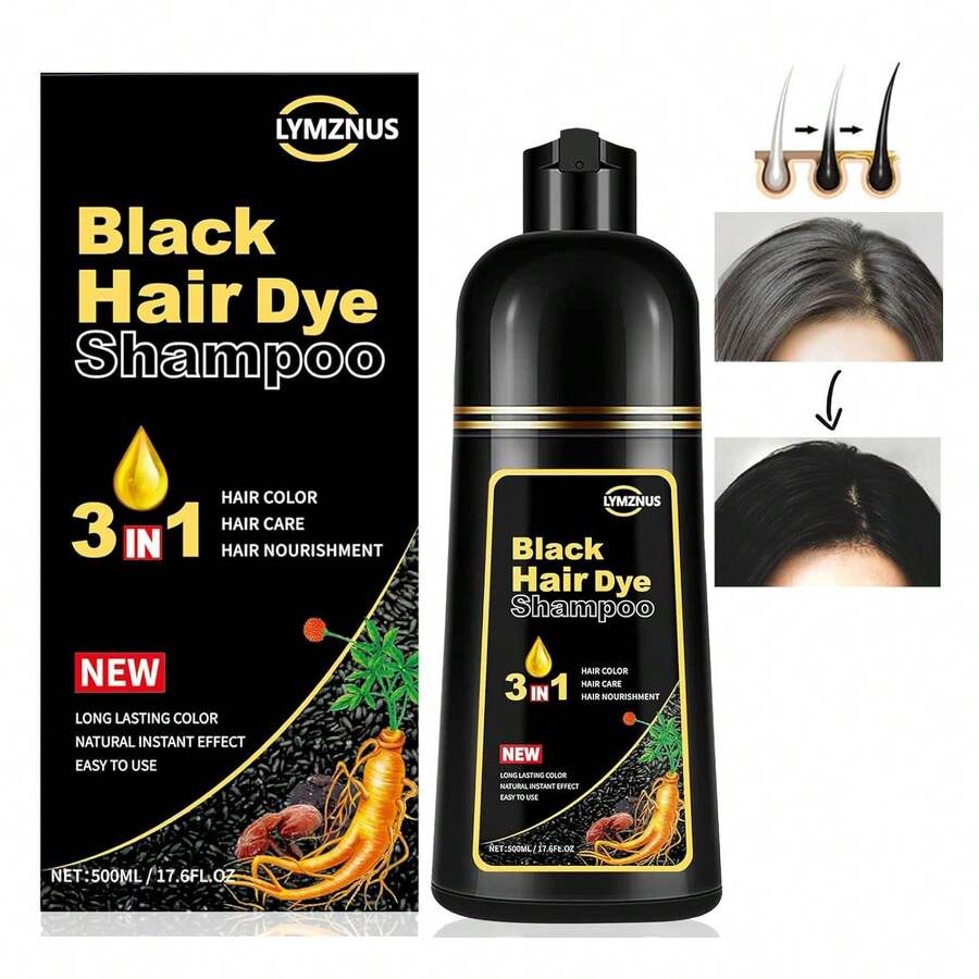 Natural Black Hair Color Shampoo For Gray Coverage, 3 In 1 Herbal Hair Shampoo For Women And Men, 500ML+Dark Brown Hair Dye Shampoo 3 In 1 For Women/Men Hair Color For Grey Coverage Seimi Permanent Instant Champu Para Canas Mujer For Men - Herbal Natural Dye Cover Gray - 黑色 - 查看 1