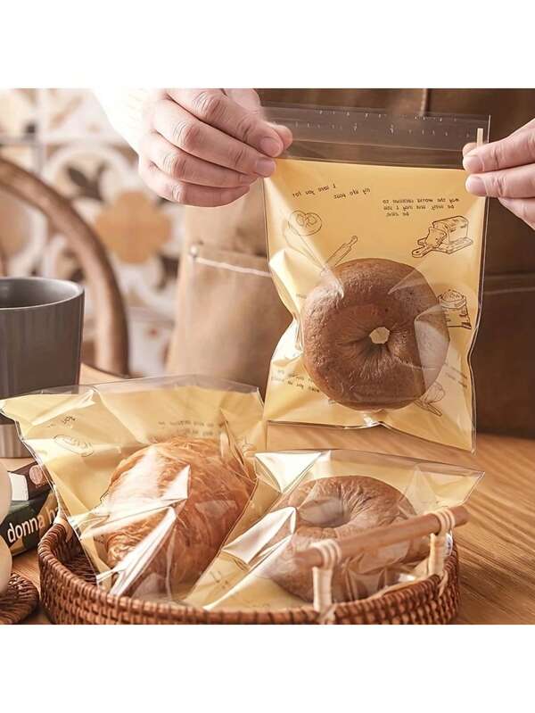 50/100pcs, Self-Adhesive Transparent Bagel Bread Packaging Bag For Baking European Bread, Toast, Croissant, Self-Adhesive Bag For Puffs, Donuts, Meal Bag, Self Sealing Bag - Perfect For Storing Bread, Cookies, Cakes, Etc