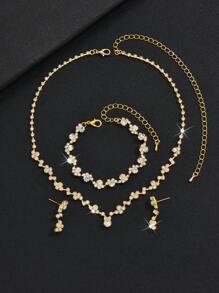 4 pièces/set Ensemble de bijoux de mariée élégant et haut de gamme comprenant un collier, des boucles d'oreilles et un bracelet. Convient pour le mariage, l'anniversaire, les soirées et les accessoires de robe