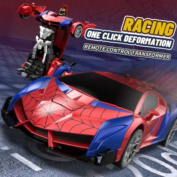 1 pezzo Auto telecomando trasformabile, auto telecomandata 1:18 multifunzione 2.4Ghz, robot trasformers, telecomando con luci lampeggianti della polizia, dimostrazione automatica a un pulsante, rotazione 360° e drifting, auto robot telecomandato giocattolo