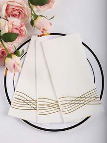 25pcs Disposable Party Napkins, Metallic Foil Printed Decorative Paper Towels, Soft & Absorbent, Suitable For Wedding, Birthday, 8.5" X 4" (21.6cm X 10.2cm) - Gold - View 2