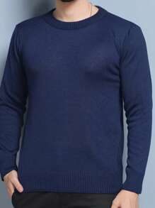 Sueter tricot masculino casaco blusa de frio gola redonda manga longa blusa de Lã