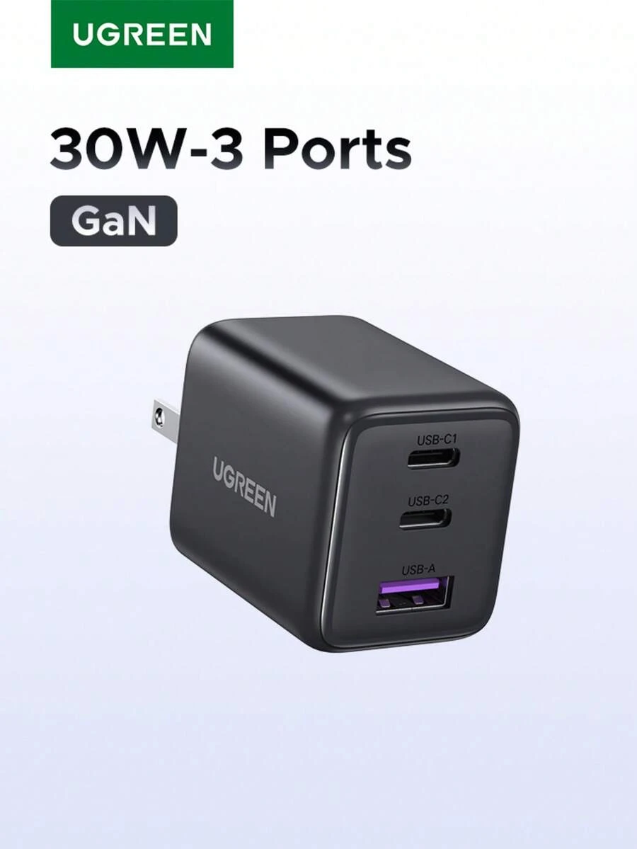 UGREEN 30W GAN PD 多端口 C 型 USB A 快速充电器兼容 16 15 14 Pro Max Pro Max 适用于旅行、办公室、宿舍和家庭适配器 Nan 快速充电高输出功率 - 美規A型插(110-127V) - 查看 1
