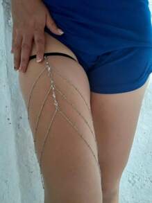 1pc Multi-Layer Tassel Pendant Black Rope Thigh Chain, Elastic Leg Chain With Sparkling Zirconia Stones, Jewelry Body Chain Suitable For All Leg Types, Rave