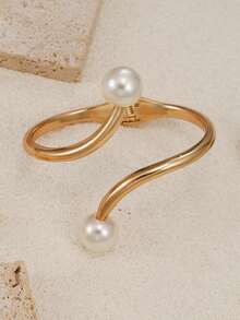 1 قطعة سوار ثعبان مذهب مرصع باللؤلؤ رباط متحرك للنساء، سوار ثعبان ذهبي بسيط مزيف زينة حفلة وهدية مجوهرات وهدية عيد ميلاد