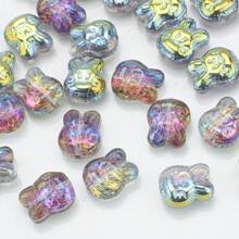 30 peças de contas de vidro de coelho de desenho animado de 10*12 mm, contas galvanizadas com tema de animais para fazer joias faça você mesmo, chaveiro, decoração de celular, colar, pulseira, pingente