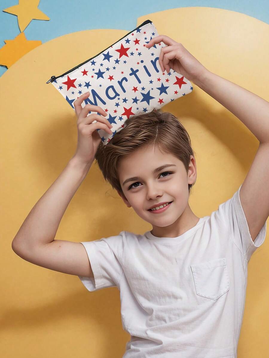 1pc Customizable Cute Dinosaur Pattern Dual-Sided Print Travel Cosmetic Bag With Zipper, Very Suitable For Teenagers To Store Skincare Products, Can Be Customized According To Your Name - Multicolor - View 1