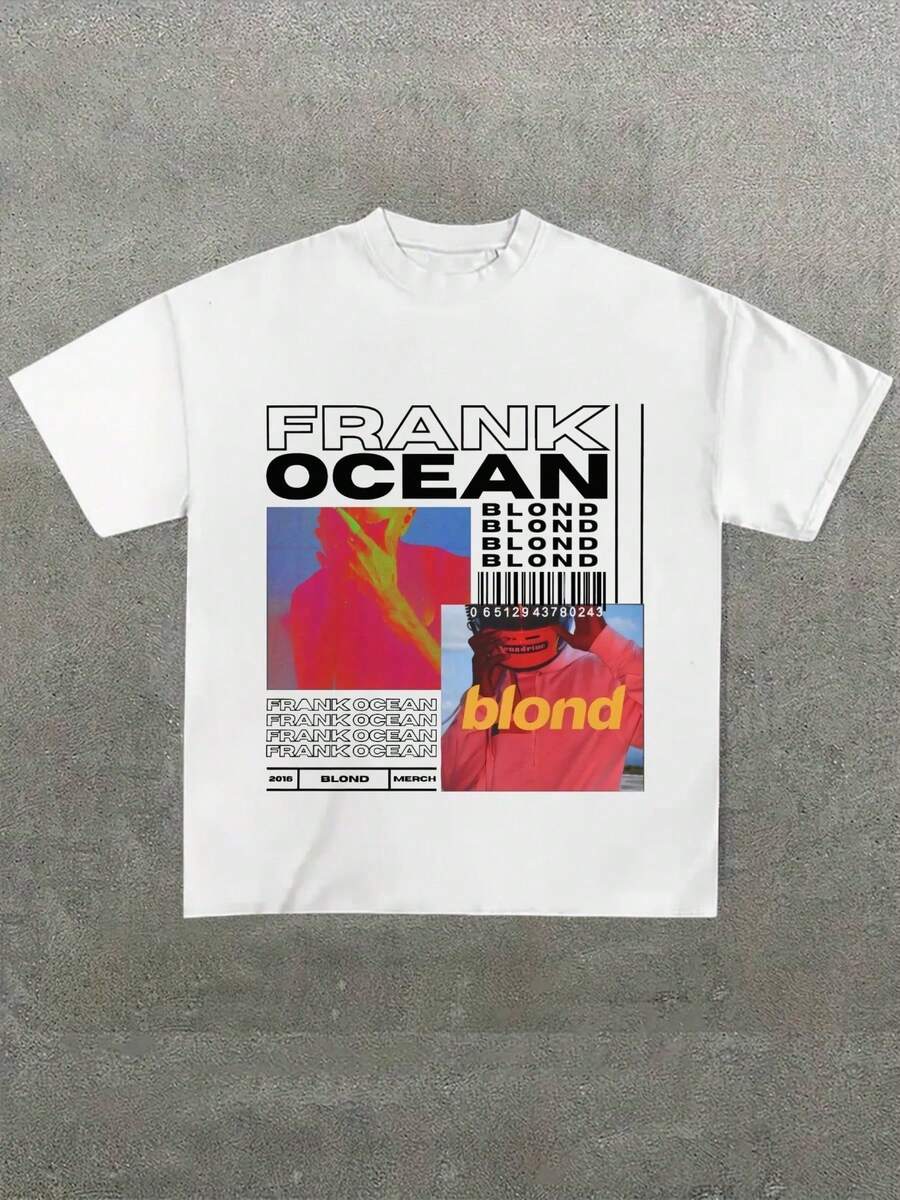 Para hombre,Camiseta Rubia De Frank Ocean Inspirada En El Rubio ,Casual impresión digital 220g puro pesado 100% algodón camiseta, cuello redondo de verano, unisex - Blanco - Ver 1