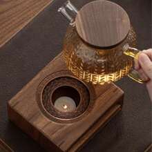 1pc Wooden Teapot Warmer Stand With Candle Tealight Holder – Portable Tea Light Heating Base For Teapot, Non-Electric Warmth Retention Accessory For Tabletop Tea Serving(Candleless) Back To School