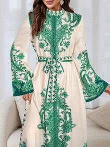 女士度假佩斯利印花平纹细布长裙（随机印花），朴素长袍