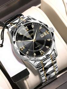 Reloj de cuarzo casual y de negocios para hombres con calendario, con correa de acero inoxidable. Adecuado para decoración de la vida diaria y regalos navideños.