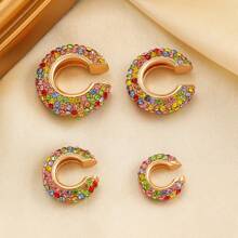 4pcs/8pcs Punk Hip-Hop Copper Inlaid Zirconia C-Shaped Clip-On Earrings Set, Simple & Stylish Jewelry For Women, Versatile Daily Wear