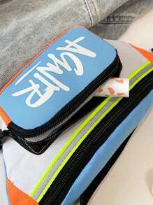 Nueva bolsa de cintura y de pecho con letras grafiteadas y colores contrastantes para niños, bolso bandolera de moda callejera de estilo hip hop