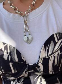 1 Stück stilvoller Herz Anhänger Kette im Hip Hop Stil, goldene Metallfrauen Kette, passend für Partyveranstaltungen