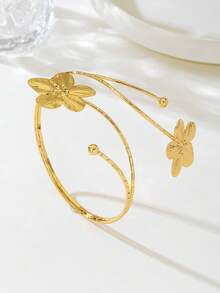 1pc Elegant Floral Shaped Metallic Open Cuff Bracelet, Suitable For Women To Wear With Dresses Or Casual Outfits - Armband - View 2