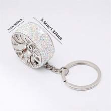 AD 1pc Rhinestone Embellished Zinc Alloy Car Wheel Key Chain, Automotive Key Fob Accessory - A - View 10