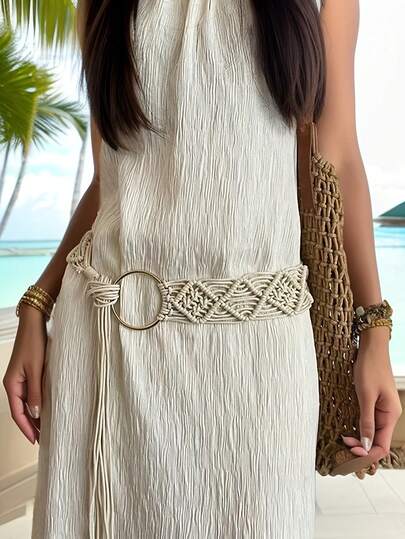 JIAN LASALA 1pc Bohemian Style Women's Braided Waist Belt For Dress, Versatile Vintage Accessory Suitable For Casual Outings, Weddings And Parties Summer, School Fall, Autumn, Halloween