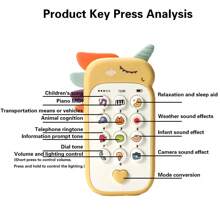Téléphone de dentition pour bébé de style dessin animé - Jouet à mâcher en silicone souple avec multi-musique, développement sensoriel musical pour les +18 mois, jouet de téléphone intelligent interactif pour bébé