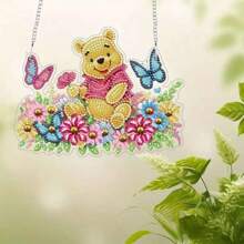 Winnie Bear Stitch 2D Flat Printing, Acrylic Diamond Art Pendant - Unique Shaped Diamond, Flower Cross Design, Suitable For Office Desk Decoration And Gifts, Art Painting, Pendant New Year, Valentine's Day, Ramadan, Various Party Gifts
