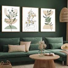 1/3Pcs Abstract Botanical Geometry Wall Arts ,Optional Frame Floral Lines, Women's Abstract Posters, Fashionable Wall Arts Decoration, Bedroom, Living Room, Office Home Decoration Paintings