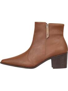 GiGiL Bota Feminina Salto Médio Grosso Bico Fino Confortável Cano Médio Detalhe Lateral Confortável Moda Atual Blogueira GiGiL bota marrom confortável elegante bota feminina cano médio botas femininas cano curto