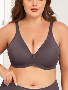 1 Pc Plain Color Romantic Smooth Full Coverage Bra With Adjustable Straps And Underwire Support, Comfortable Wear, Plus Size - Violet Purple - View 6