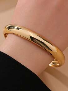 Minimalist Plain 14K Gold Plated Alloy Bangle Bracelet, Women's Summer Beach Vacation Date Party Dress Jewelry, Gift For Girlfriend, Teacher, Mother