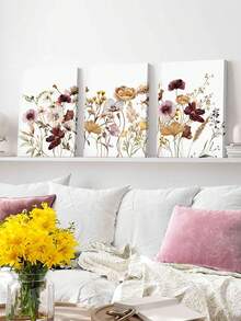 Set Of 3 Botany Wall Art, Bouquet Of Flowers Wall Decor, Retro Style Canvas Prints, Ginkgo Leaf Home Decor, Green Leaf Artwork Wall Posters Wall Decorations, Life Room Decor Wall Hanging Poster For Living Room Bedroom Bathroom ,Wall Art With Frame - 3Pcs/Set - View 5