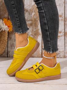 1 Paio di scarpe casual estive da donna, con suola chunky, in finta pelle, con chiusura a strappo, comode per uso esterno