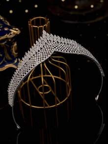 1件银色多功能新娘皇冠头饰，镶嵌水钻，情人节配饰