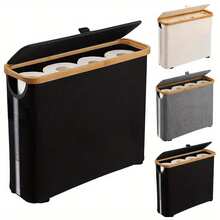 1pc Bathroom Toilet Paper Holder With Storage, Bamboo Toilet Paper Storage Bin, Toilet Paper Storage With Lid, Bathroom Toilet Paper Organizer And Storage, Toilet Paper Storage Basket, Toilet Paper Holder For Bathroom, Toilet Tissue Dispenser For Home, Office - Multicolor - View 1