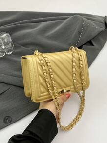 Nouveau sac à épaule mini en couleur unie avec gaufrage en PU, sac banane de style de rue pour le transport, sac à main carré minimaliste pour dame avec chaîne