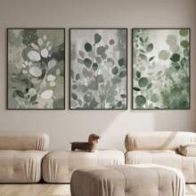 A Set Of 3 Sage Green Wall Art Print Posters, Plant Painting Decoration, Neutral Room Wall Decoration Painting, Simple Wall Art, Room Decoration, Living Room Art Decoration, Modern Home Wall Art Decoration, Ideal Family Gift Creativity, Frameless Canvas Poster