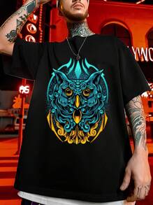Customized Plus Size Black Crewneck T-Shirt - Summer Vacation Tattoo-Inspired Graphic Tee, Beachy Illustration Print, Holiday Streetwear