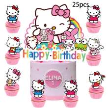 Sanrio 25pcs Sanrio Hello Kitty Cake Topper,Cupcake Toppers, Hello Kitty Birthday Decorations,Hello Kitty Theme Party Supplies, Hello Kitty Birthday Decorations,Hello Kitty Cake Decorations