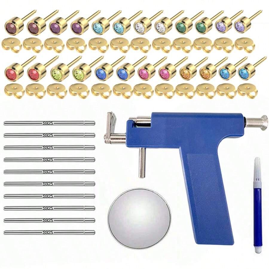 Professional Ear Piercing Kit With 24pcs Earrings Stud &10pcs 925 Silver Sticks-Reusable Ear Piercing Gun For Salon Home Use